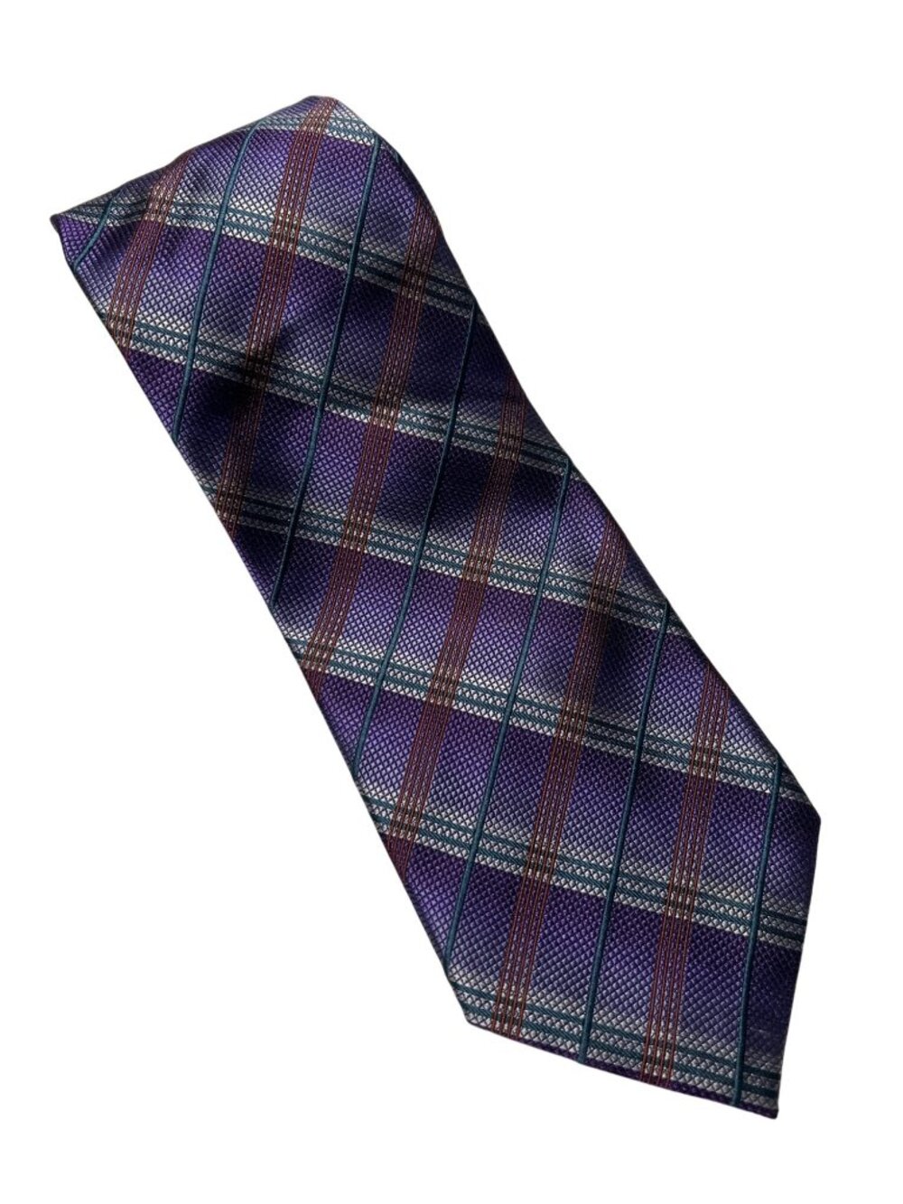 Kenneth Cole Purple Plaid Silk Tie